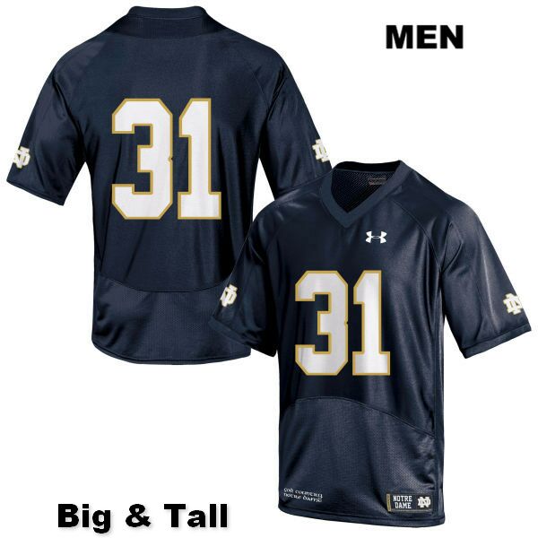 Men's NCAA Notre Dame Fighting Irish #31 Cole Capen Stitched College Under Armour Authentic Navy Big & Tall No Name Football Jersey AH10H51II